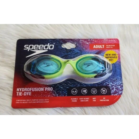 2 PAIRS Speedo Adult Hydrofusion PRO Goggles Tie Dye Lime/Celeste, Age 15+ NEW - Picture 2 of 3